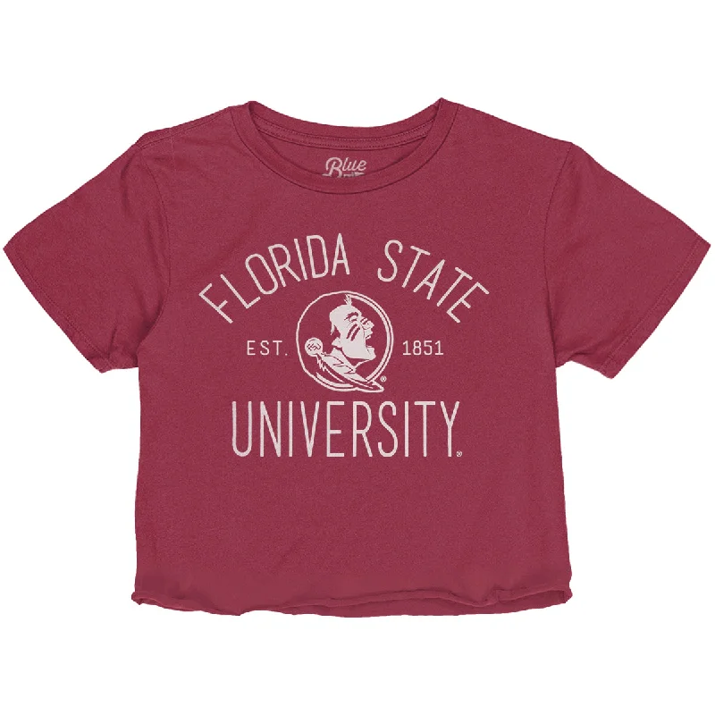 Blue 84 Women's Florida State University/Seminole Logo Design Short Sleeve Crop T-shirt - Garnet