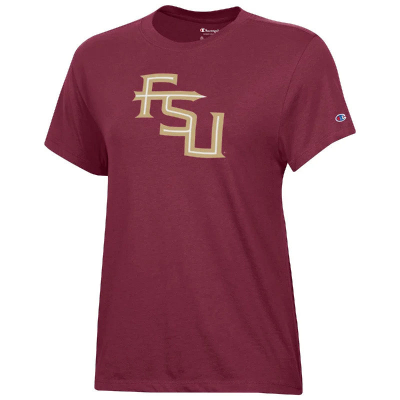 Champion Women's Stacked FSU Logo Short Sleeve T-shirt - Garnet