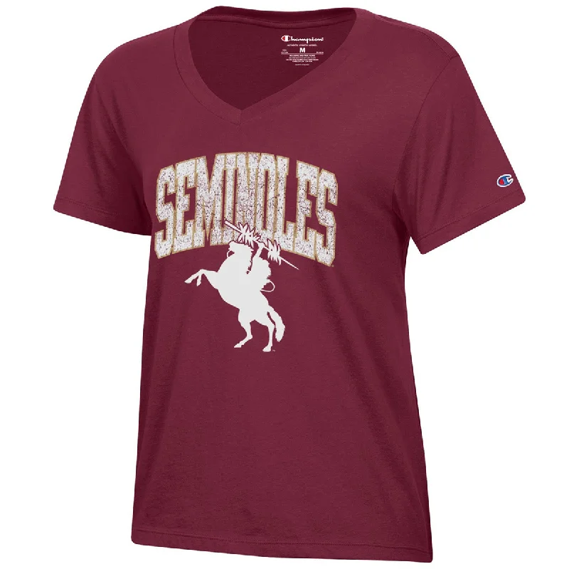 Champion Women's Seminoles Unconquered Silhouette Short Sleeve V-neck T-shirt - Garnet