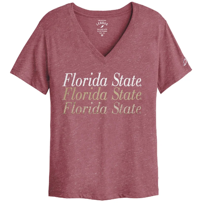 League Women's Repeat Florida State Design Short Sleeve Tri-blend V-neck T-shirt - Heathered Garnet