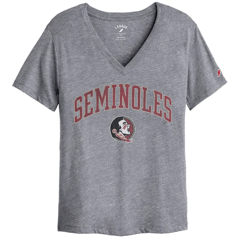 League Women's Seminoles/Seminole Logo Design Short Sleeve V-neck T-shirt - Heather Grey