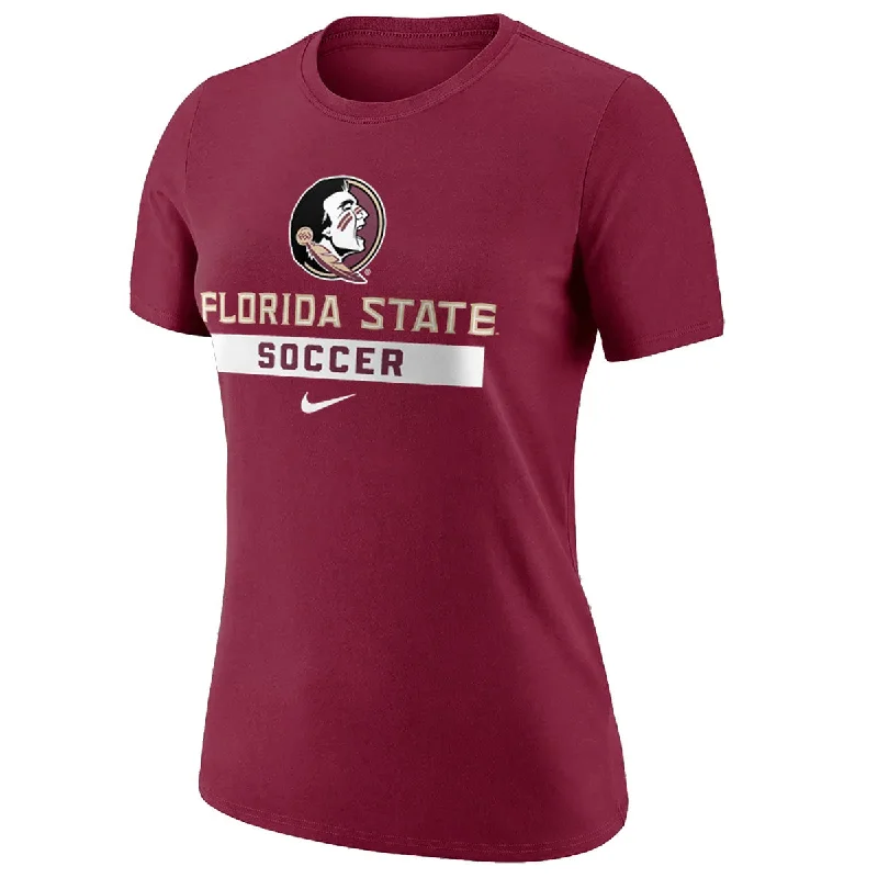 Nike Women's Seminole Logo/Florida State Soccer Short Sleeve Cotton T-shirt - Garnet