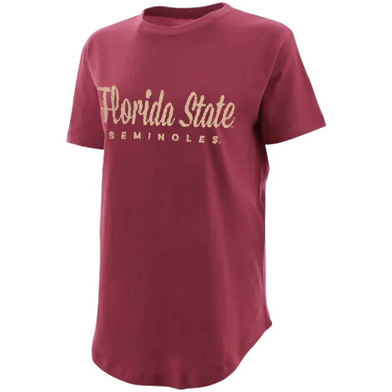 Pressbox Women's Florida State Seminoles Design Rounded Bottom Short Sleeve T-shirt - Garnet