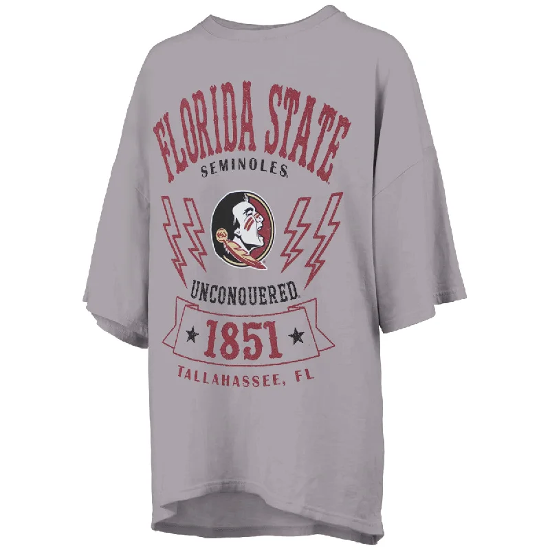 Pressbox Women's Florida State Seminoles Seminole Logo Lightning Bolt Design Oversized Short Sleeve T-shirt - Silver