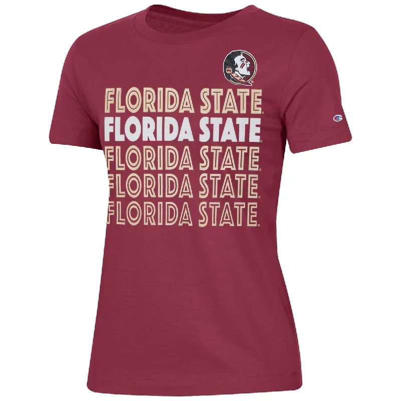 Champion Women's Seminole Logo/Repeat Florida State Design Short Sleeve T-shirt - Garnet