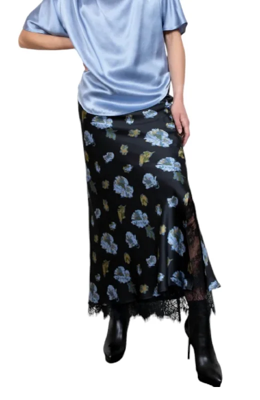 Forgiven Floral Slip Skirt In Black