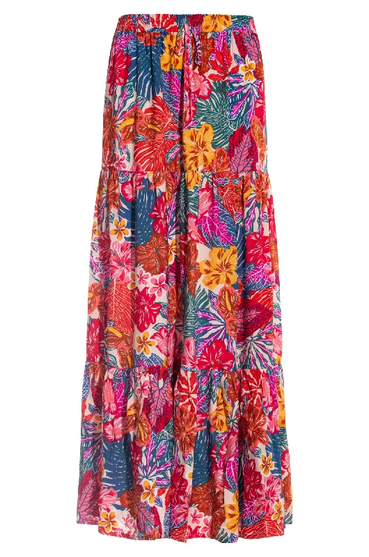 Maxi Skirt with drawcord waist | Multi Hibiscus | 3367AR