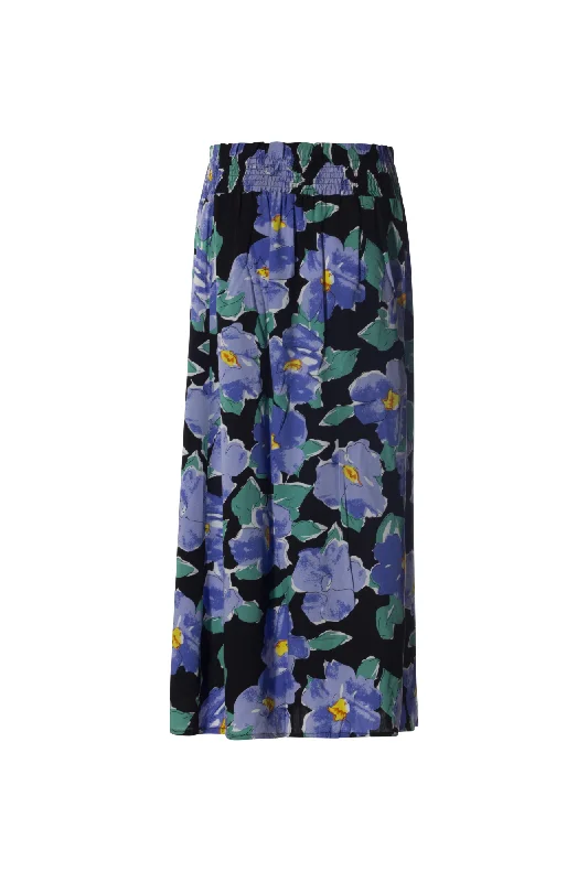 Maxi Skirt with shirred waistband | Blue Green Flower | 3364AR