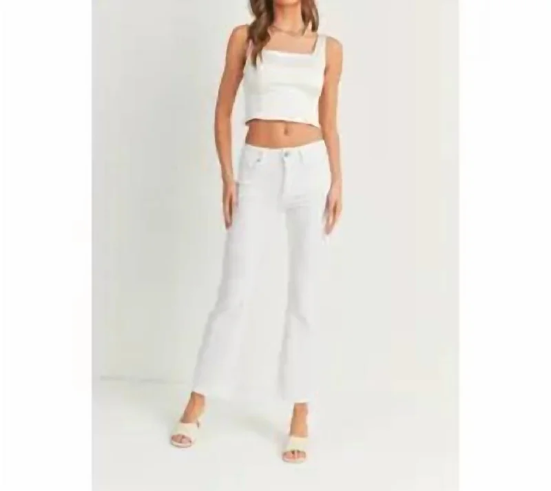 High Rise Cropped Flare - Distressed Hem In White