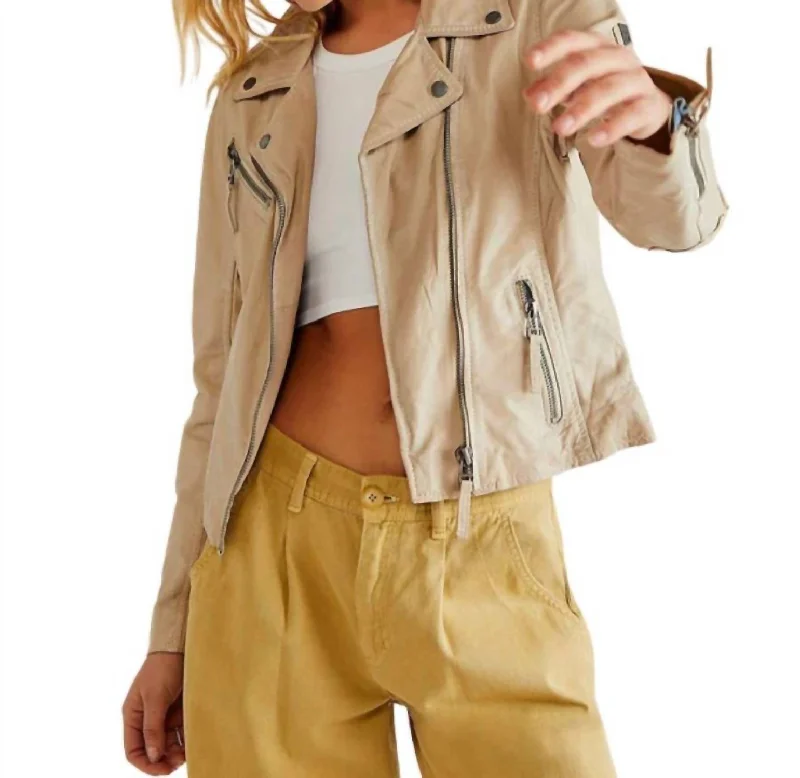 Pastel Stars Moto Jacket In Beige