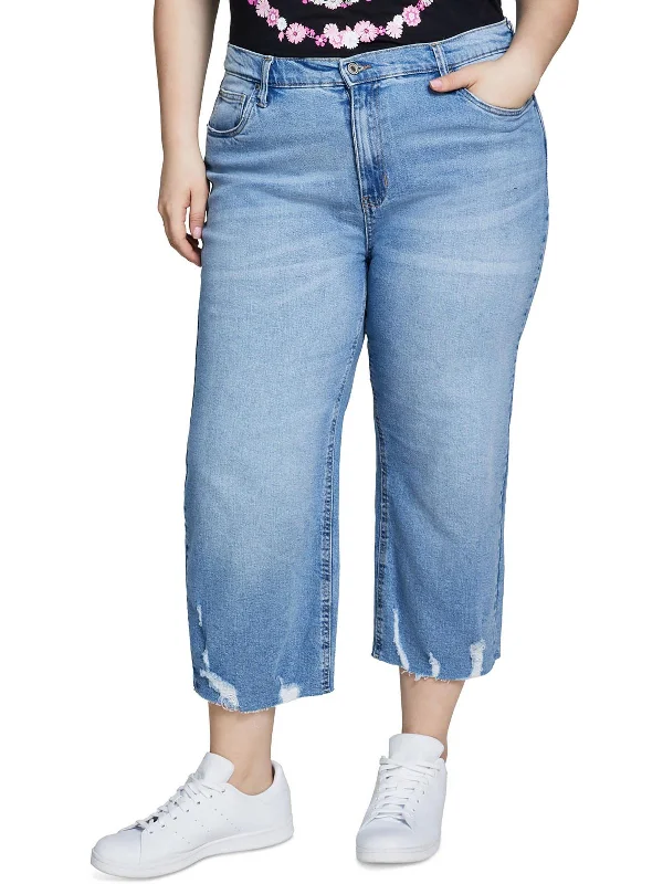 Plus The Darling Womens High Rise Wide Leg Cropped Jeans