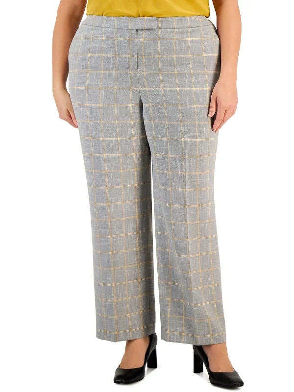 Plus Womens Window Pane Mid-Rise Trouser Pants