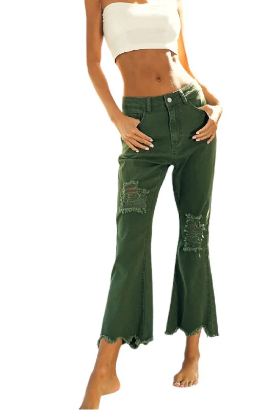 Women's Distressed Pants In Vintage Olive