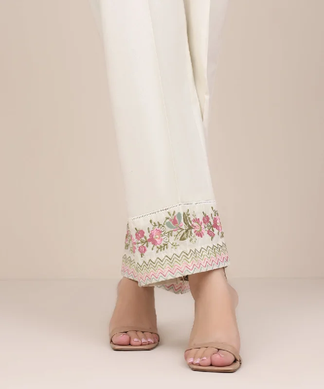 Embroidered Cambric Straight Pants