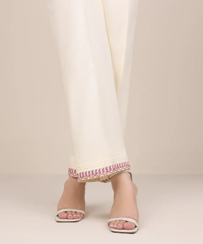 Embroidered Raw Silk Pants