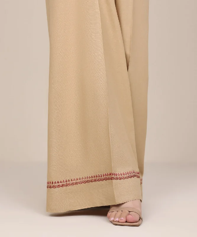 Embroidered Raw Silk Flared Pants