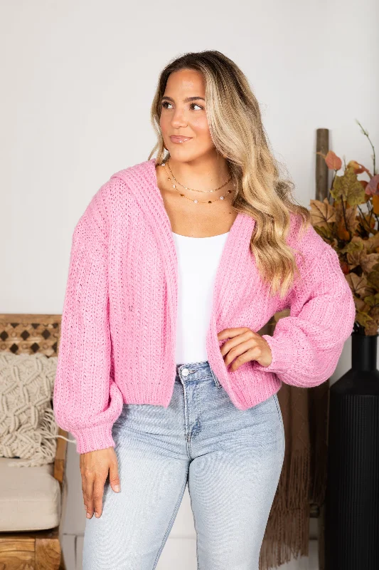 Baby Pink Chunky Hooded Cardigan