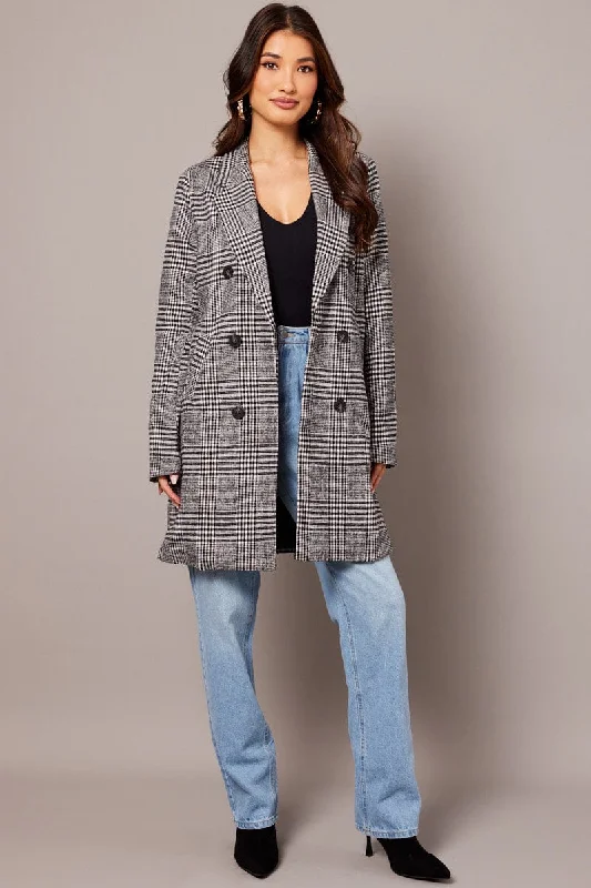 Black Check Coat Long Sleeve