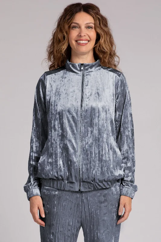 Crinkle Velvet Zip Front Warm Up | Gunmetal