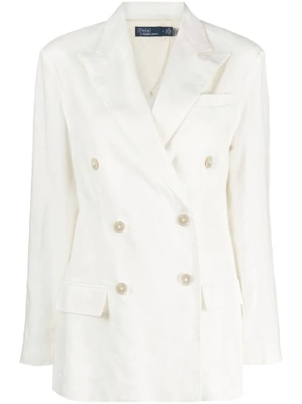 Double-Breasted Linen Blazer In White