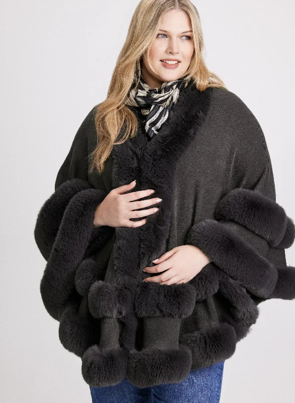 Faux Fur Double Border Poncho