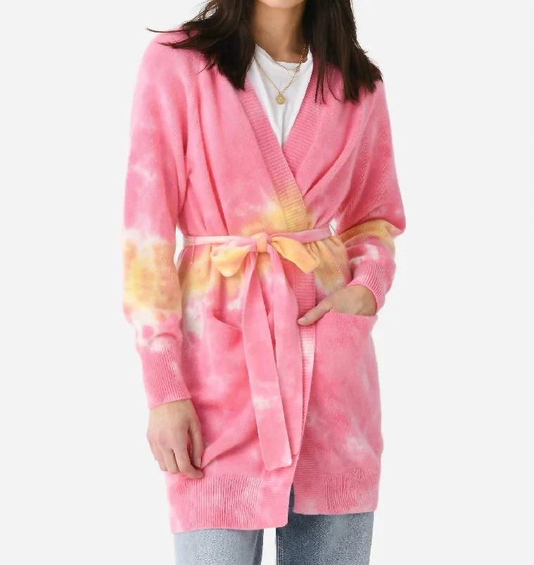 Heavy Cashmere Belted Cardigan In Pink Champagne