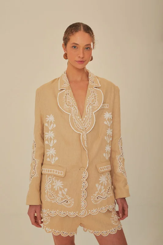 Khaki Embroidered Euroflax™ Premium Linen Blazer