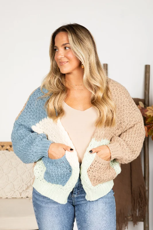 Mint Colorblock Sweater Cardigan