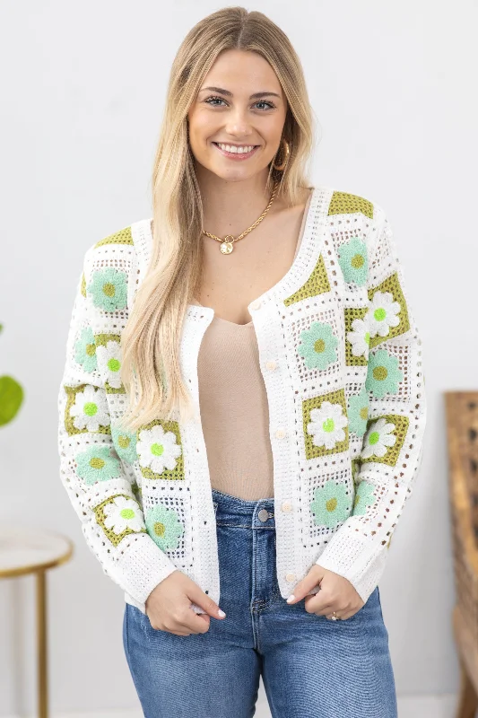 Sage Flower Crochet Lace Cardigan