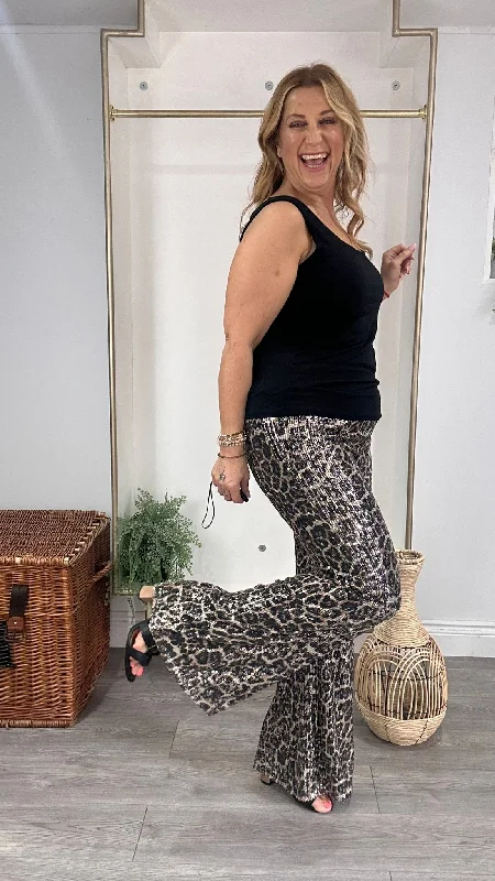 Sequin leopard print trousers