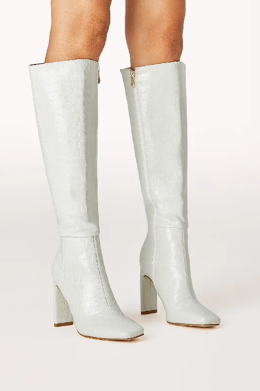 Hurst Knee High Boots - Light Grey Croc