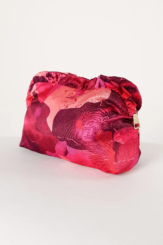 Large Satin Floral Ruffle Pouch - Floral