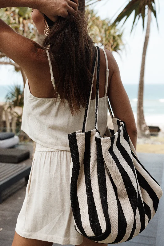 Lydia Beach Bag - Black Stripe