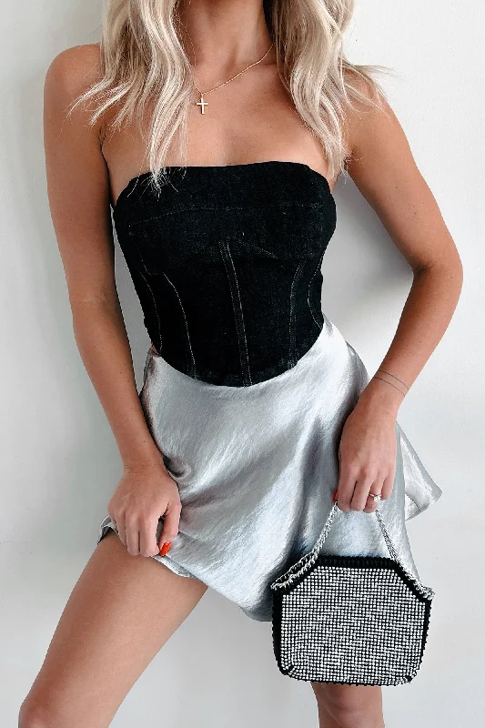 Burned Bridges Strapless Denim Crop Top (Black)