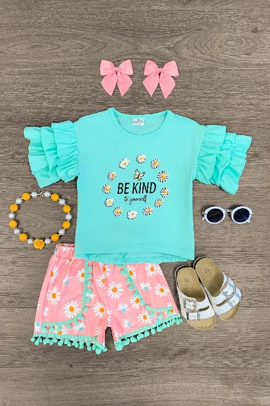 "Be Kind To Yourself" Mint Daisy Short Set