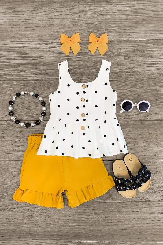 Mustard & Polka Dot Ruffle Short Set