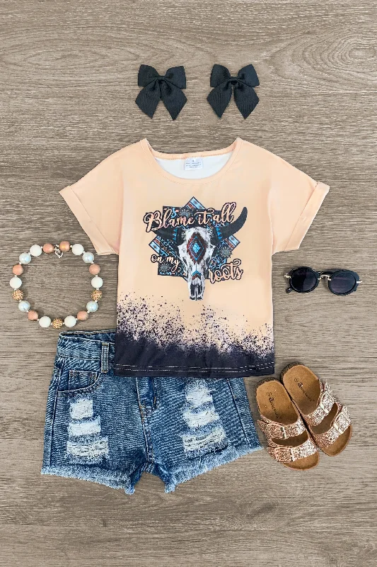 "Blame It All On My Roots" Tan Denim Short Set