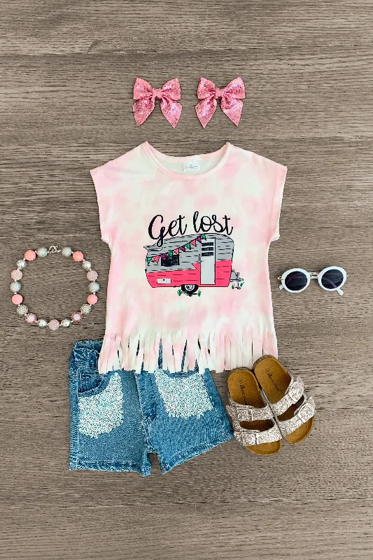 "Get Lost" Pink Camper Sequin Denim Short Set