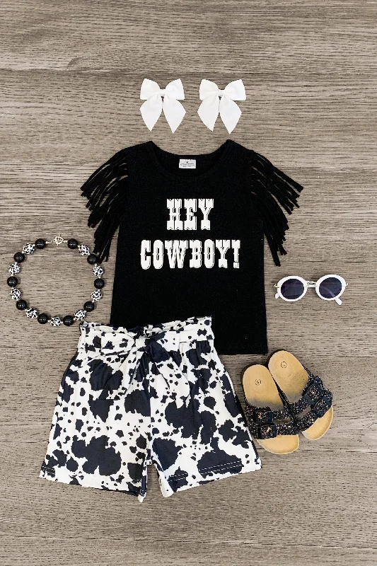 "Hey Cowboy!" Cow Print Tie Short Set