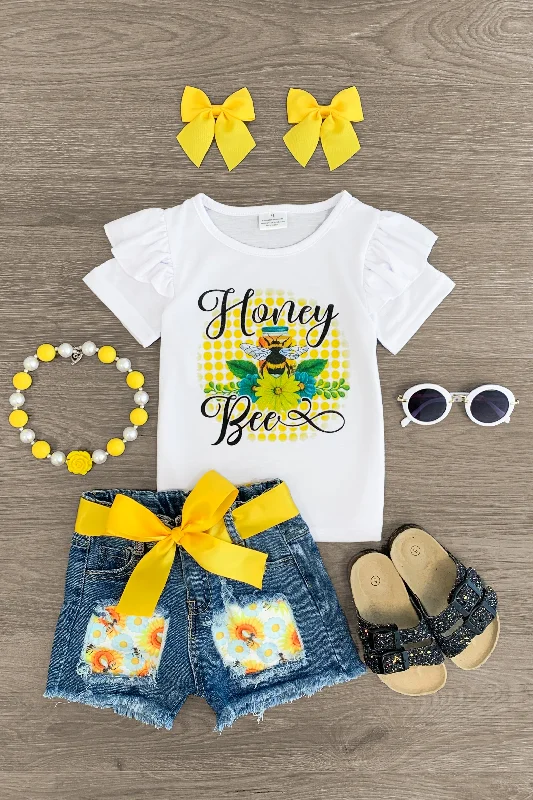 "Honey Bee" Distressed Denim Short Set