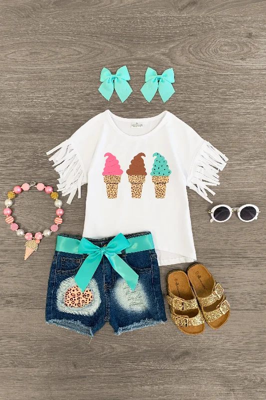 Ice Cream Cone Distressed Denim Short Set