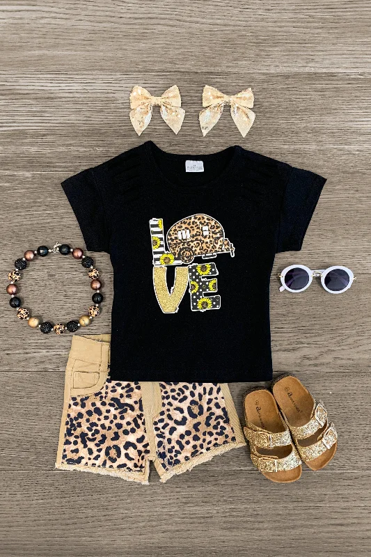 "Love" Cheetah Camper Denim Short Set