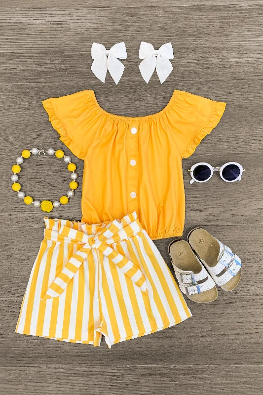 Yellow & White Striped Short Set