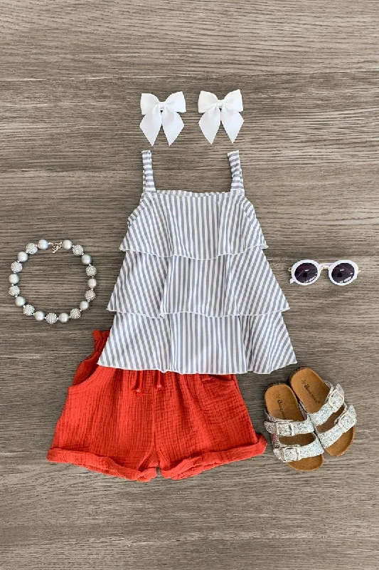 Striped Rust Short Set