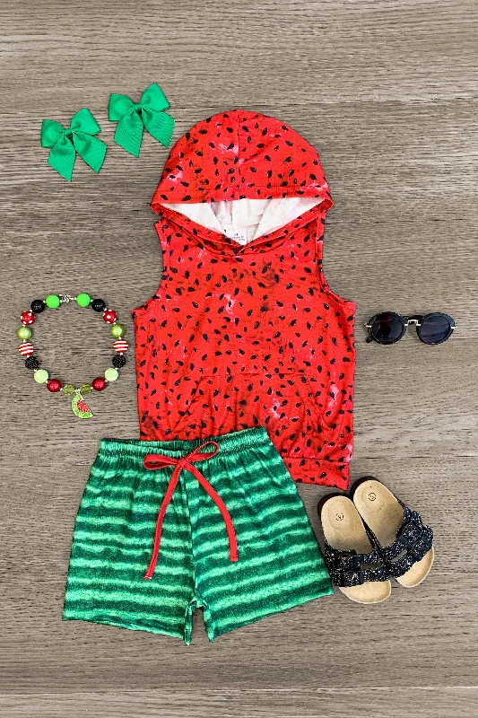 Watermelon Lounge Hoodie Short Set