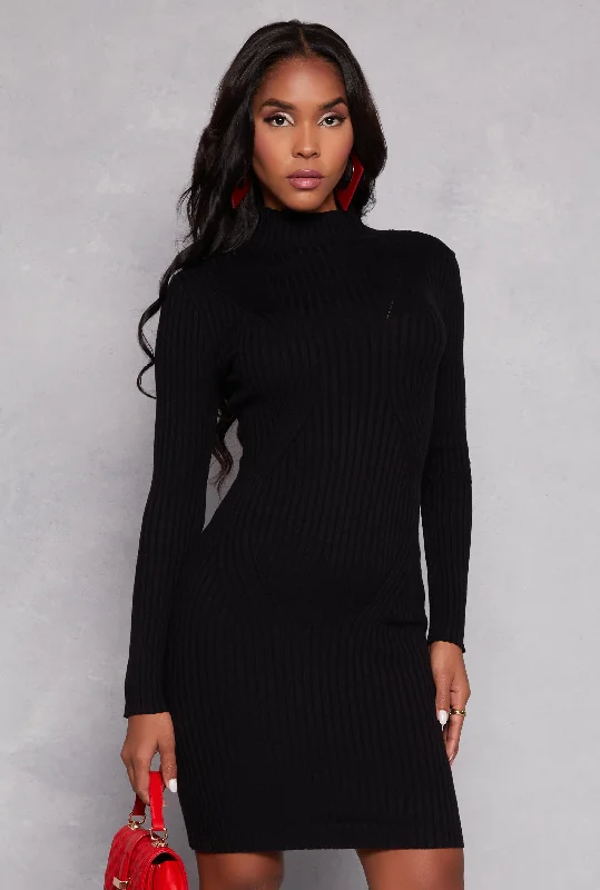 Mock Neck Long Sleeve Sweater Dress