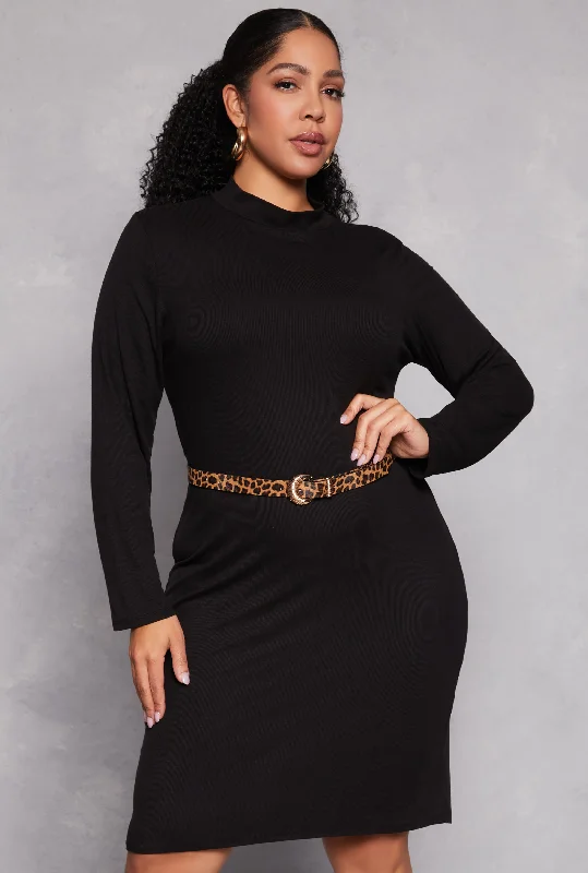 Plus Size Mock Neck Long Sleeve Dress