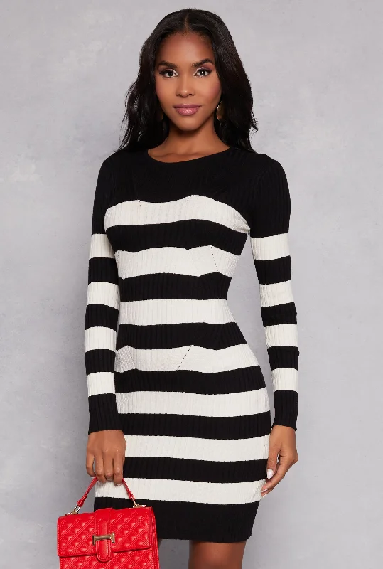 Striped Long Sleeve Sweater Dress