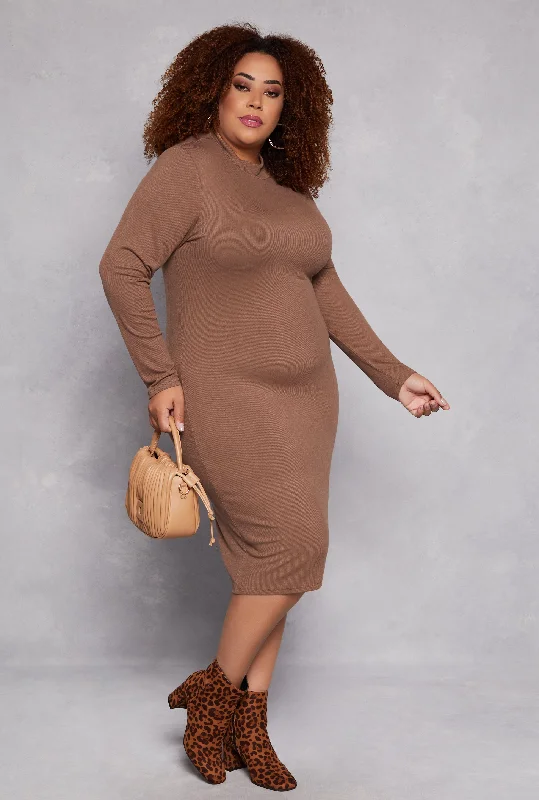 Plus Size Mock Neck Long Sleeve Dress