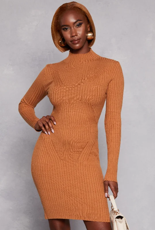 Mock Neck Long Sleeve Sweater Dress